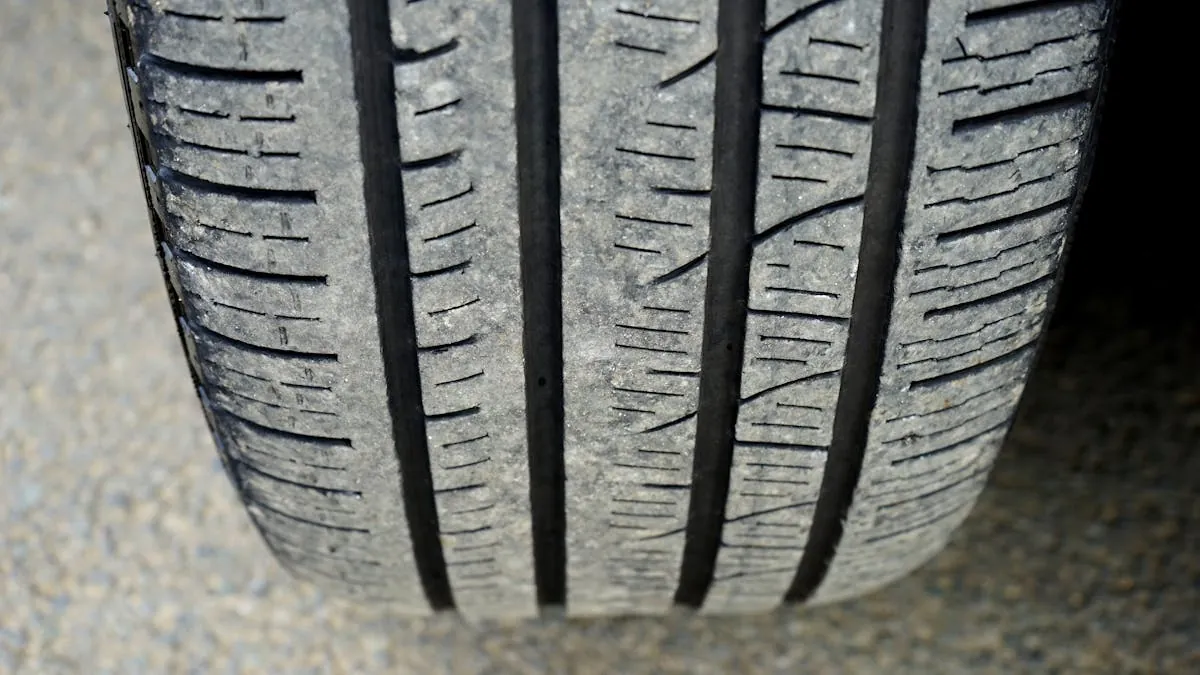 A budget tyre being inspected for its safety label grades