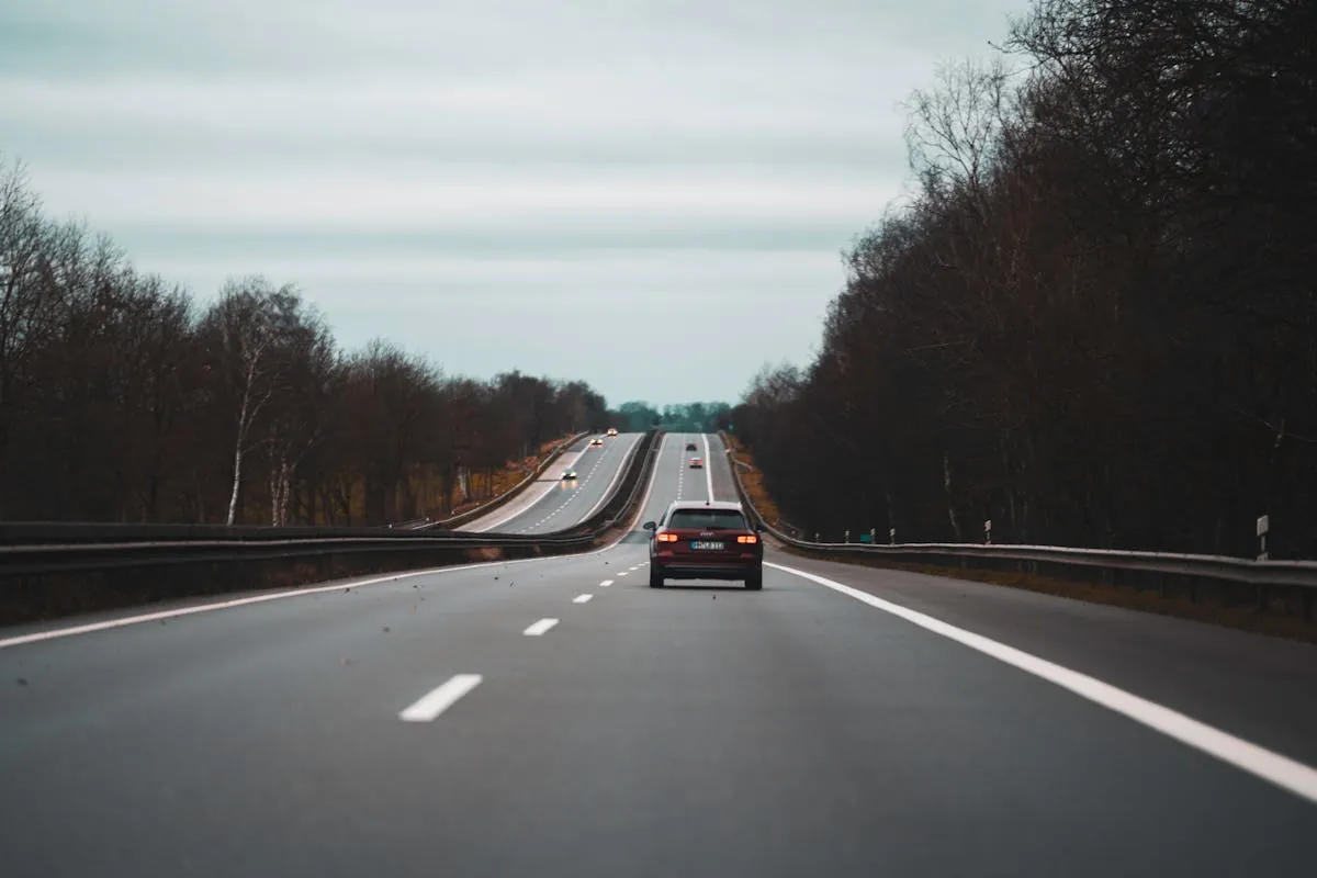 A busy motorway where breaking down on the hard shoulder is dangerous